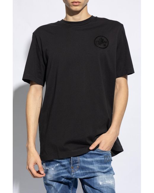 DSquared² Black Logo Patch Crewneck T-Shirt for men