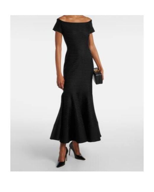 Carolina Herrera Black Off-Shoulder Striped Maxi Dress