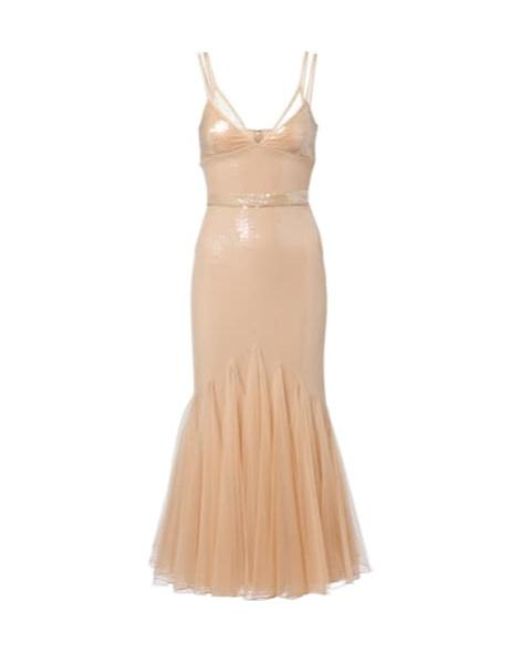 David Koma Natural Sequined Tulle Gown