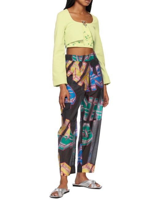 Ganni White Stretch Suiting Cropped Blouse