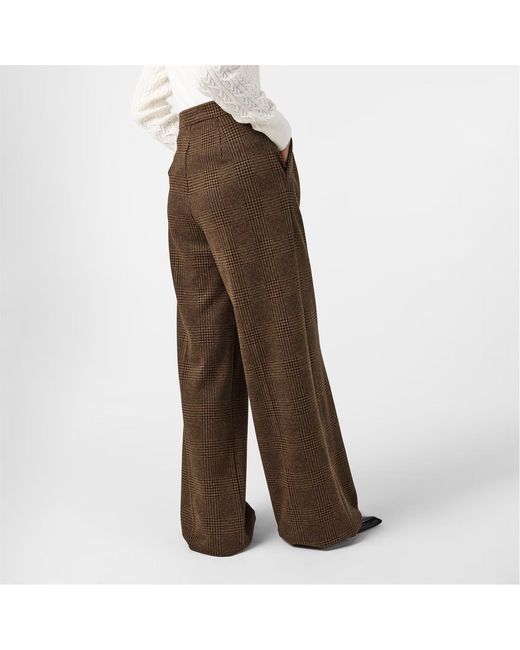 Max Mara Brown Checked Wide-Leg Casual Pants