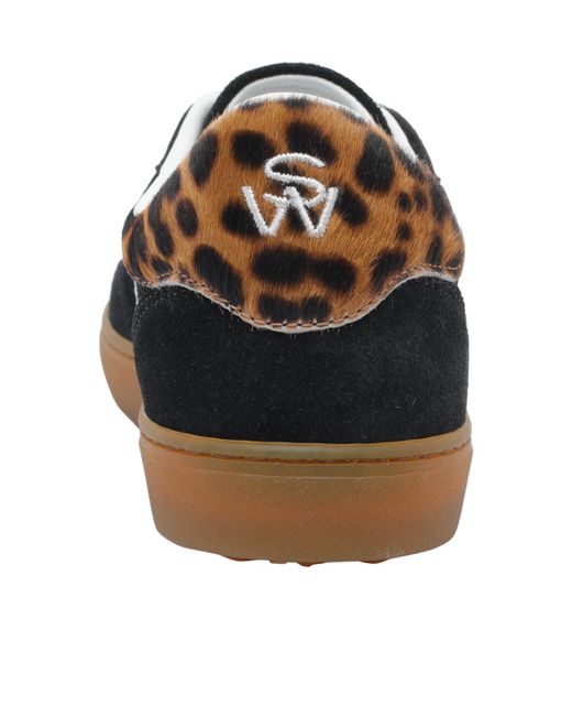 Stuart Weitzman Black Runaround Suede Leather Leopard-Print Detail Sneakers