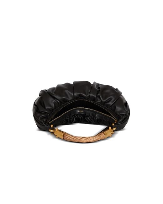 Balmain Black Medium Ebene Ruched Shoulder Bag