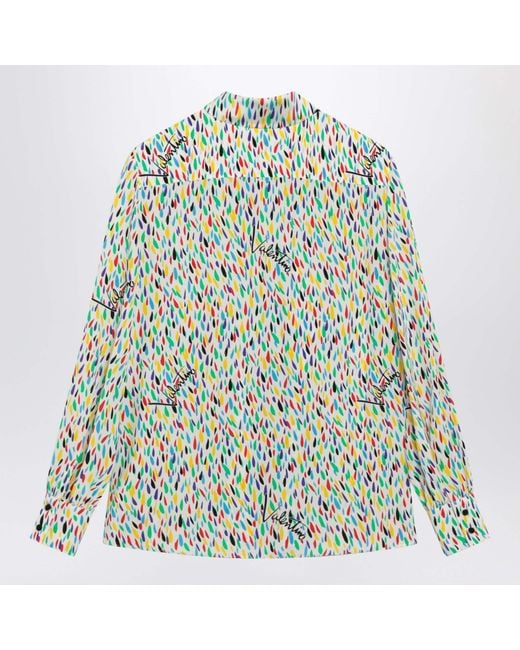 Valentino Green Multicolored Silk Blouse With Lavallière