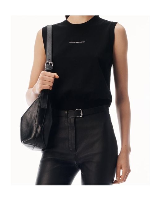 Alexander Wang Black Crystal-Logo Tank Top