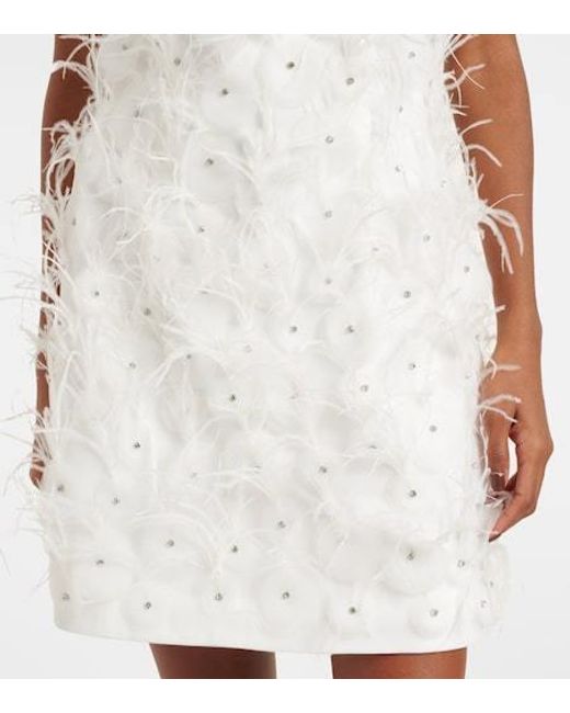 Rebecca Vallance White Bridal Meha Feather-Trimmed Minidress
