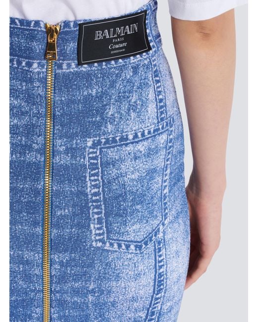 Balmain Blue Jacquard Knitted Skirt