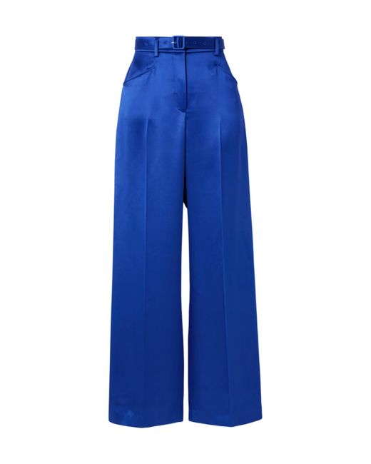 Gabriela Hearst Blue Norman Belted Silk-Satin Straight-Leg Pants