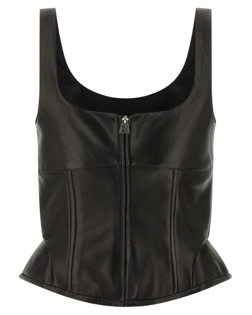Ermanno Scervino Black Peplos Square-Neck Leather Top