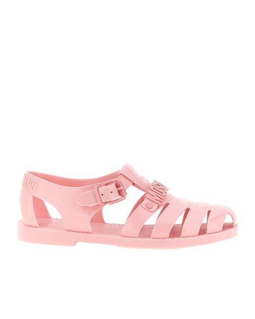 Moschino Pink Logo Lettering Jelly Sandals
