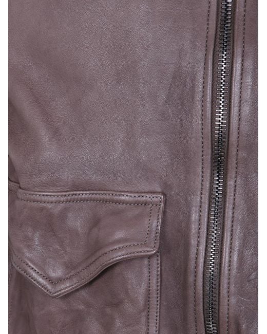 Giorgio Brato Brown Long-Sleeve Leather Jacket for men