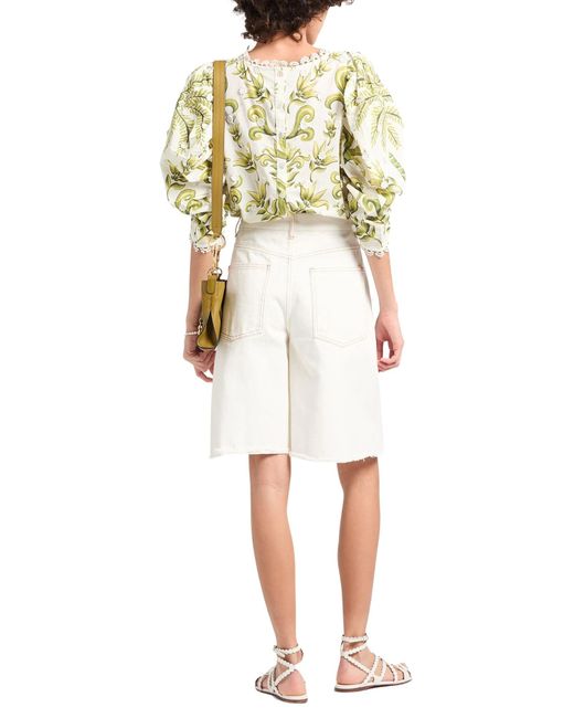 Farm Rio Metallic Floral Print Three-Quarter Sleeve Top