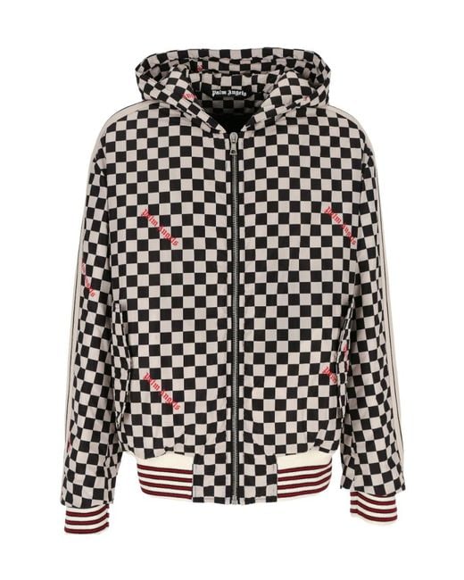 Palm Angels Black Check Printed Hooded Jacket for men