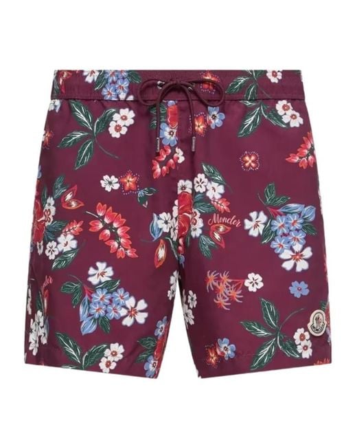 Moncler Red Floral Print Swim Shorts for men