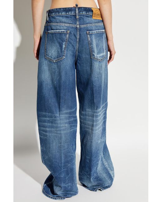 DSquared² Blue Distressed Wide-Leg Denim Jeans