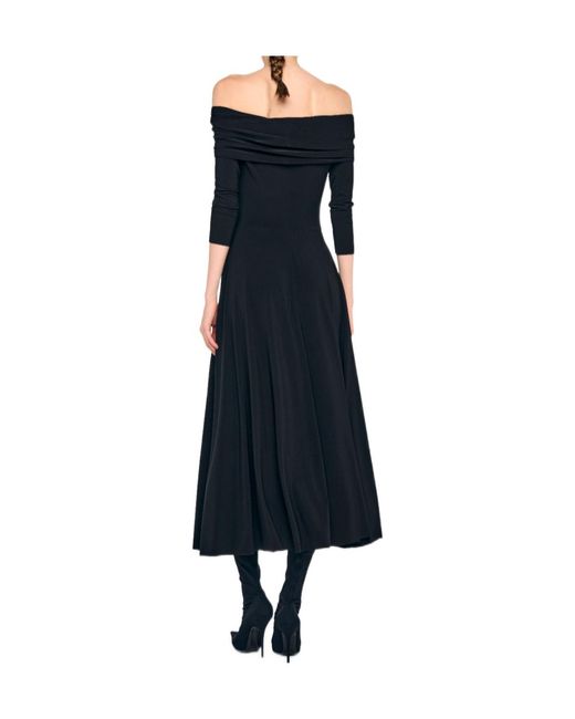 Norma Kamali Blue Off-Shoulder Long-Sleeve Midi Dress