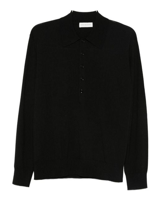 Dries Van Noten Black Long-Sleeved Polo Sweater for men