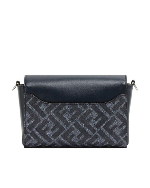 Fendi Blue Dark Leather And Ff Canvas Bag for men
