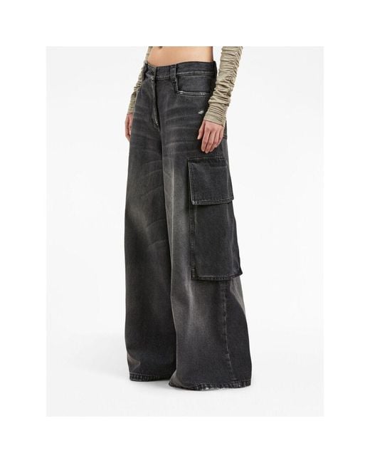 Palm Angels Gray Wide Denim Parachute Jeans