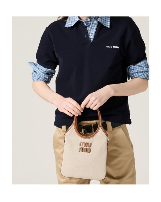 Miu Miu Natural Ivy Canvas And Leather Bag