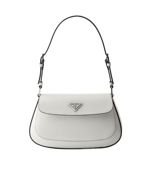 Prada White Cleo Brushed Leather Shoulder Bag