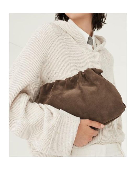 Brunello Cucinelli Brown Logo-Printed Chain-Linked Shoulder Bag