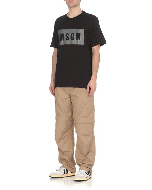 MSGM Black Front Logo T-Shirt for men
