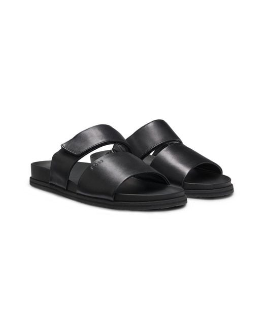 Boss Black Touch-Strap Leather Sandals for men