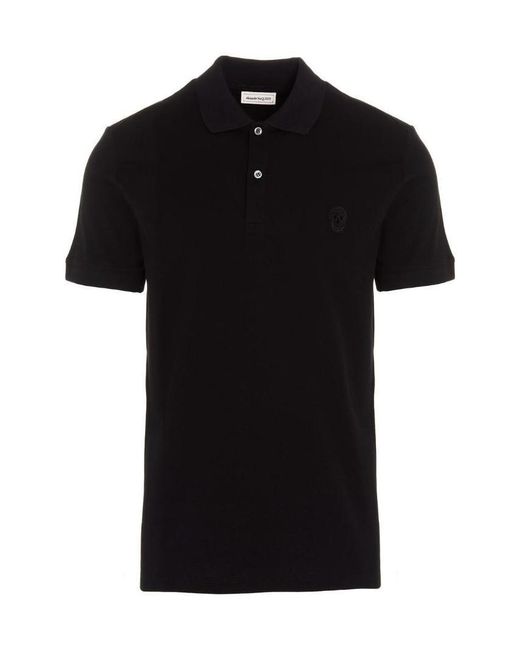 McQueen Black Skull Patch Polo Shirt for men