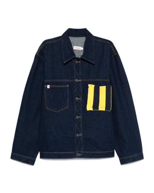 charlesjeffreyloverboy Blue Knitted-Patch Denim Jacket for men