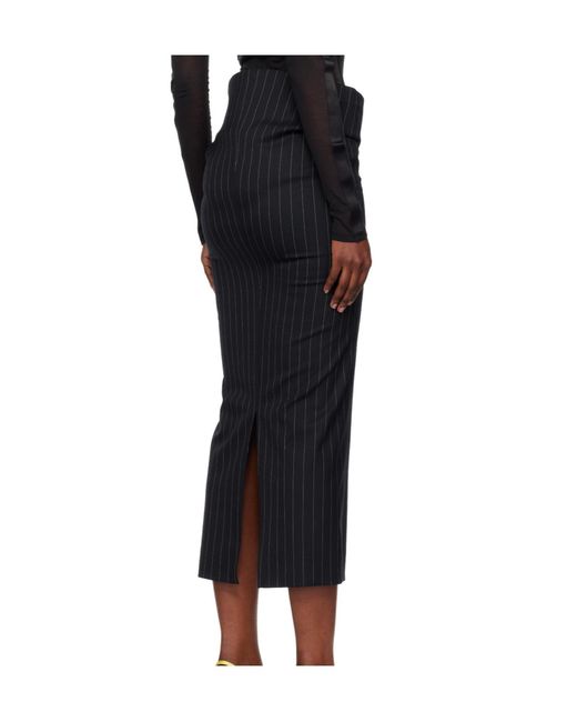 Mugler Black Pinstriped Split Skirt