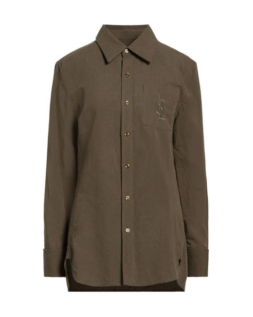 Saint Laurent Green Solid Color Long Sleeve Shirt