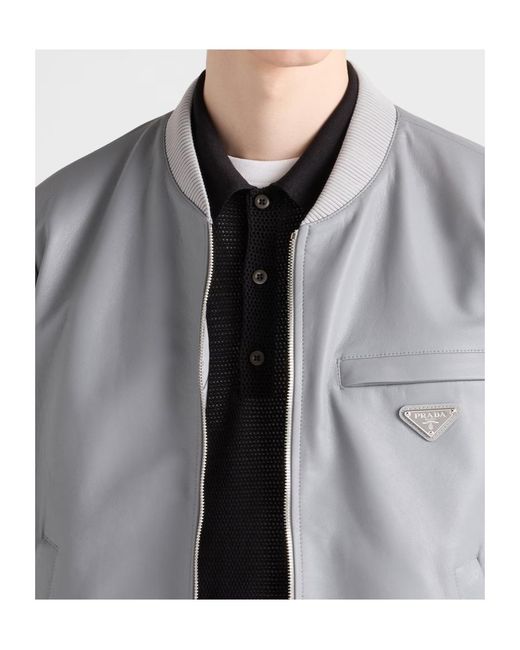 Prada Gray Reversible Nappa Leather Bomber Jacket for men