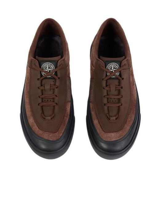 Stone Island Brown Low-Top Trainers With Compass Logo Patch for men