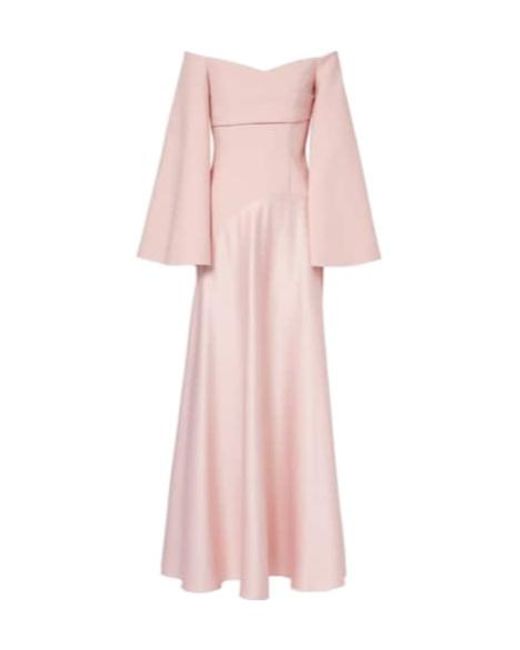 Solace London Pink Rina Off-Shoulder Crepe And Satin Gown