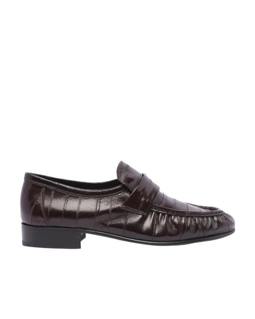 The Row Brown Ruched-Detailed Almond Toe Loafers