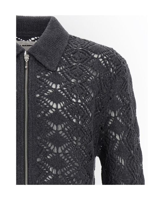 Jil Sander Black Openwork Wool Cardigan for men