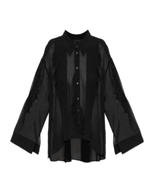 AllSaints Black Collared Long-Sleeved Shirt