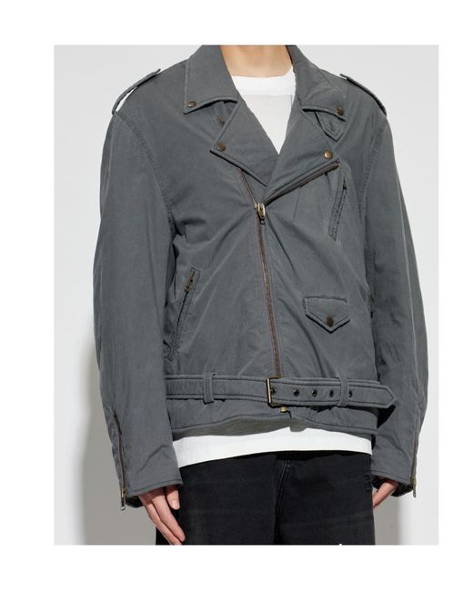 MM6 by Maison Margiela Gray Belted Zip-Up Biker Jacket for men