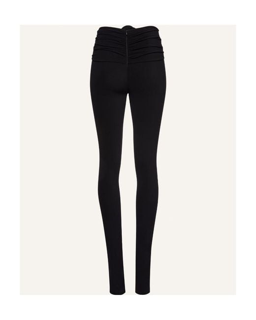 Magda Butrym Black Floral-Appliqué Ruched Leggings
