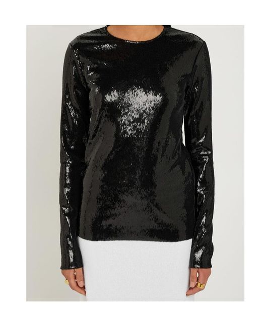 Totême Black Round-Neck Sequin Top