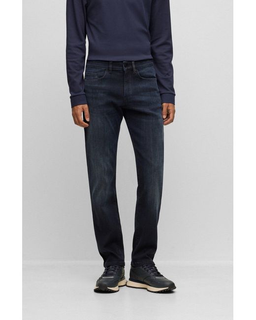 Boss Blue Logo-Patch Cotton Jeans for men