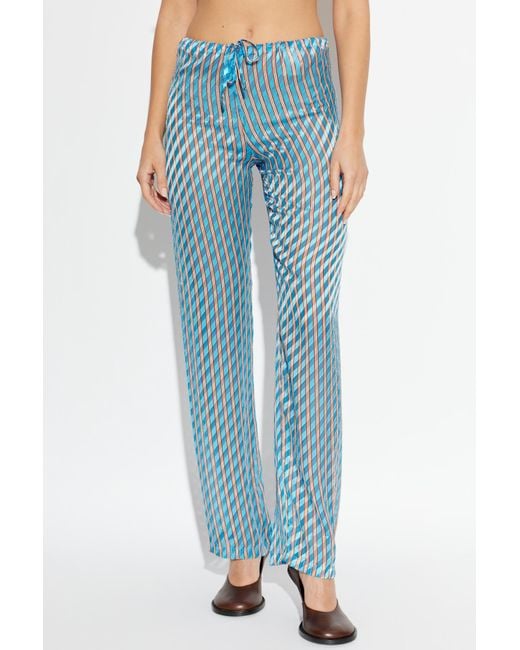 Dries Van Noten Blue Striped Drawstring Pants