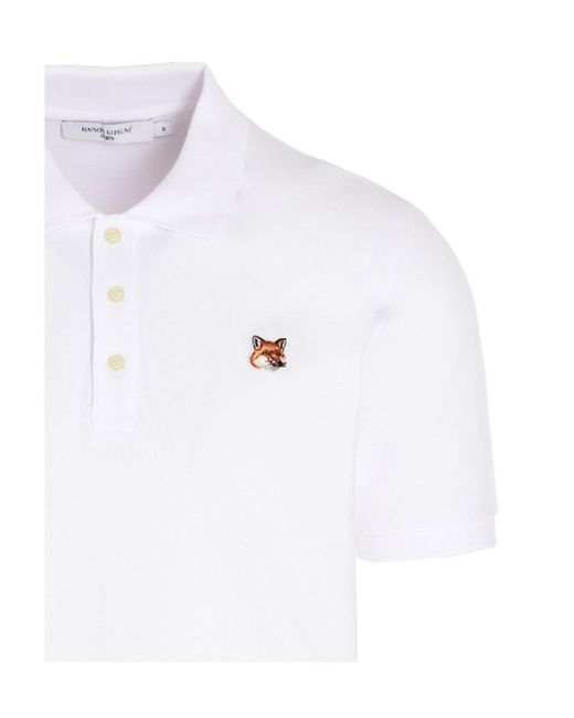 Maison Kitsuné White Fox-Patch Polo Shirt for men