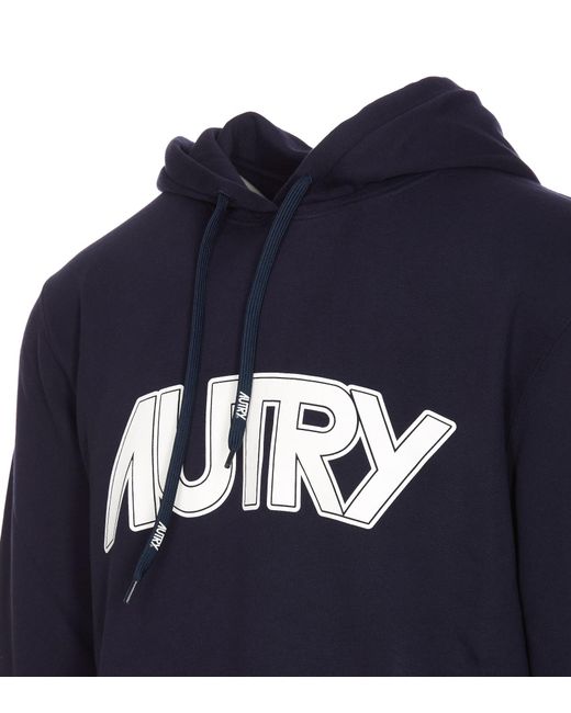 Autry Blue Logo-Printed Drawstring Hoodie for men