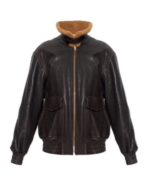 Valentino Black Shearling Collar Bomber Jacket