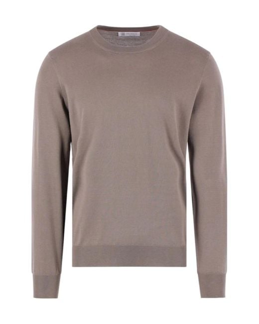 Brunello Cucinelli Brown Crewneck Knitted Jumper for men