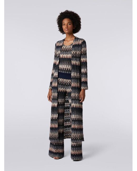 Missoni Gray Zigzag Crochet-Knit Long Cardigan