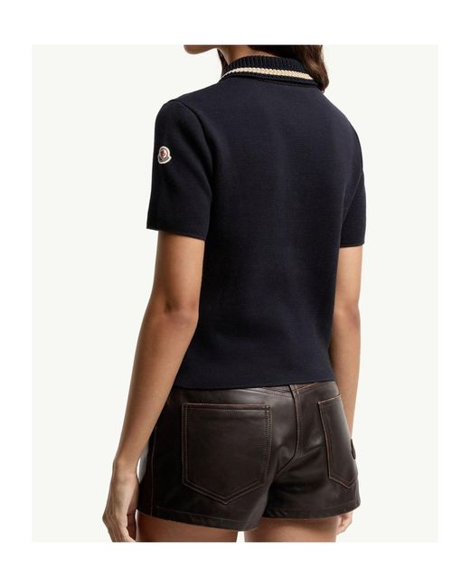 Moncler Black Cotton Knit Polo Shirt