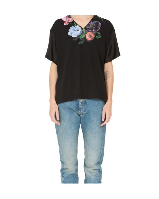 Maison Margiela Black Floral Printed V-Neck T-Shirt